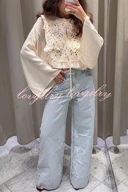 Fashionable Round Neck Tie Hollow Stitching Casual Shirt