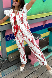 Fun Vacation Lobster Print High Rise Straight Pants