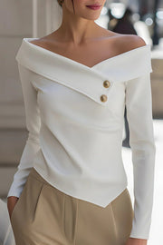 Elegant Off-shoulder Long-sleeved Button-down Shirt