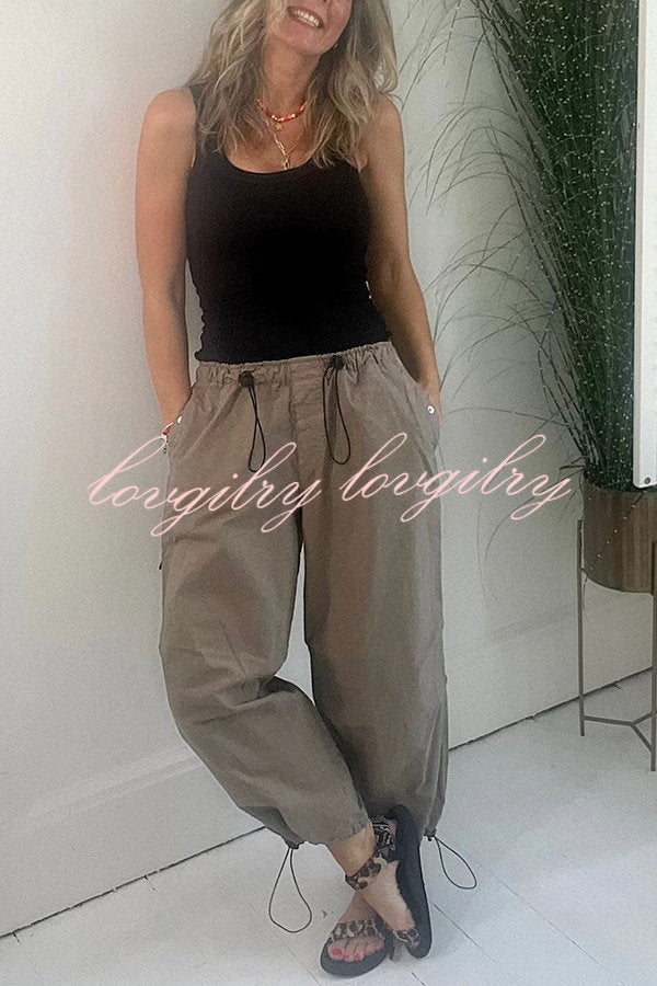 Street Style Drawstring Elastic Waist Pocketed Cargo Pants