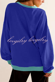 Fashionable Contrasting Color Loose Long-sleeved Casual Sweatshirt