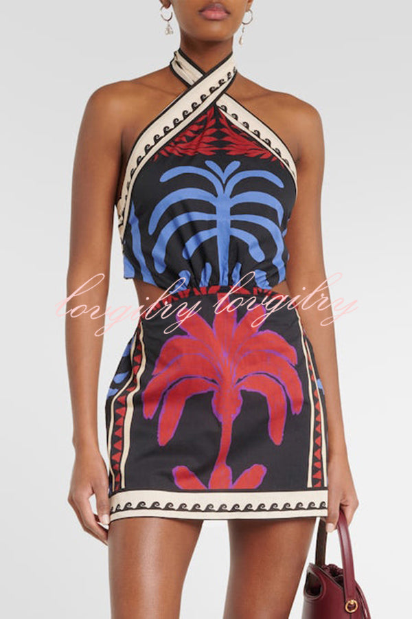 Unique Printed Sexy Halterneck Resort Beach Mini Dress