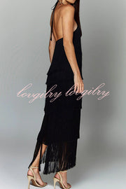 Sexy Halterneck Backless Elegant Fringe Maxi Dress