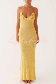 Olivia Crochet Knit Rose Texture Backless Stretch Maxi Dress