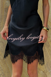 Sexy Lace Paneled V-neck Halter Back Mini Dress