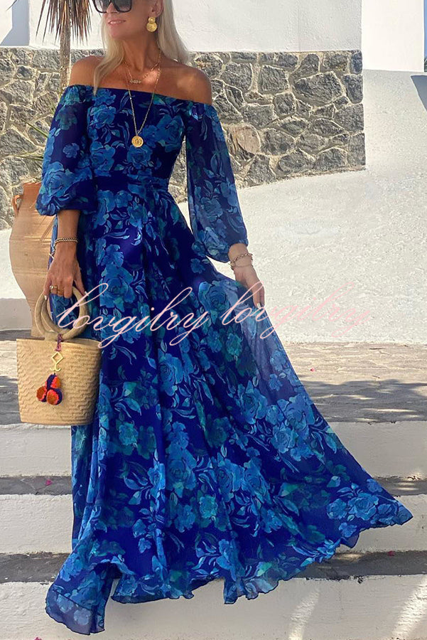 With Love Floral Off Shoulder Back Smocked Vacation Maxi Dress