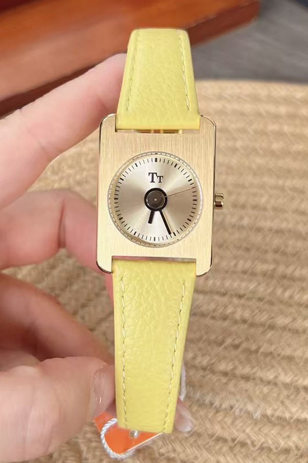 Square Steel Case Dopamine Color Matching Leather Strap Watch
