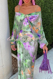 Expect The Best Tulle Tie-dye Print Maxi Dress with Removable Shawl