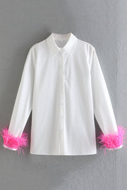 Fashionable Feather Long-sleeved Casual Loose Shirt