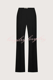 Solid Color Off-the-shoulder Single-breasted Top and Casual Pocket Straight-leg Pants Set