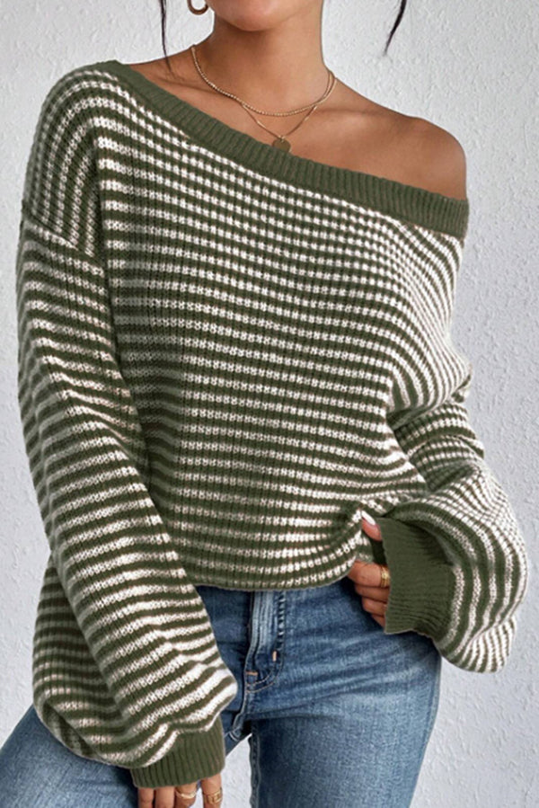 Fashion Striped Loose Long Sleeve Round Neck Knitted Sweater