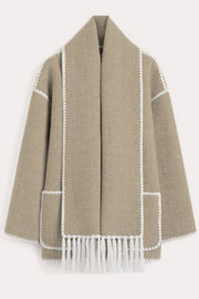 Stylish Loose Pocket Long Sleeve Coat and Warm Fringed Scarf