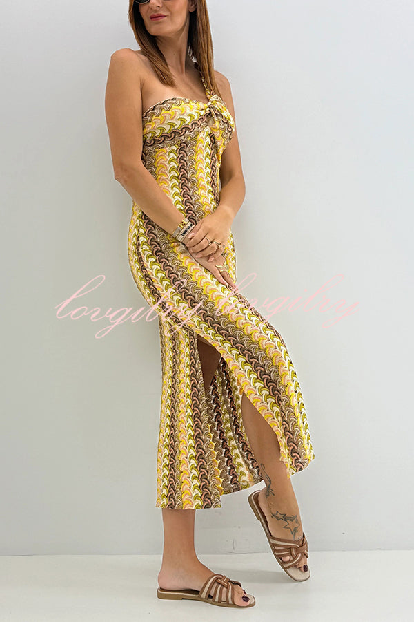 Colorful Zigzag Pattern Lace One-shoulder Slim Vacation Midi Dress