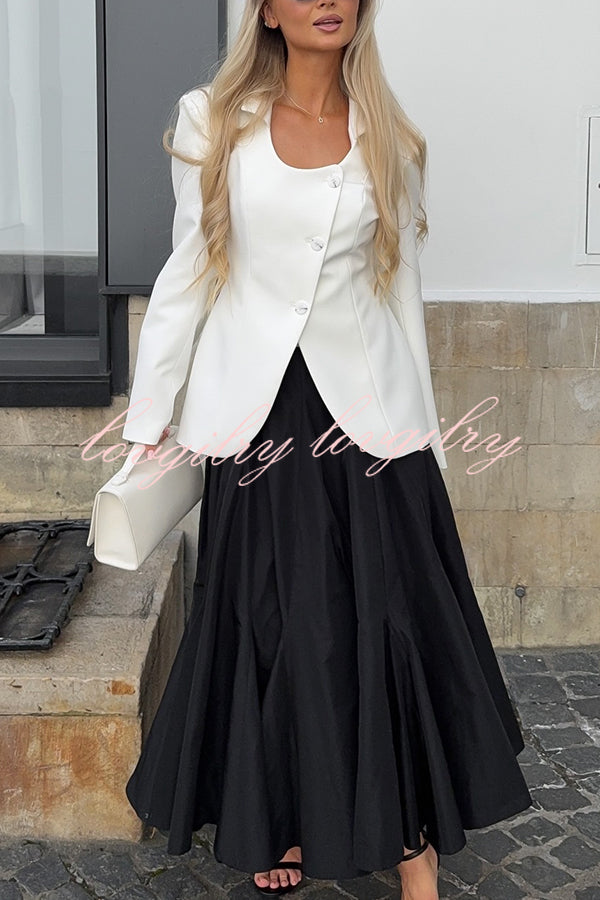 Solid Color Lapel Long Sleeve Casual Button Blazer
