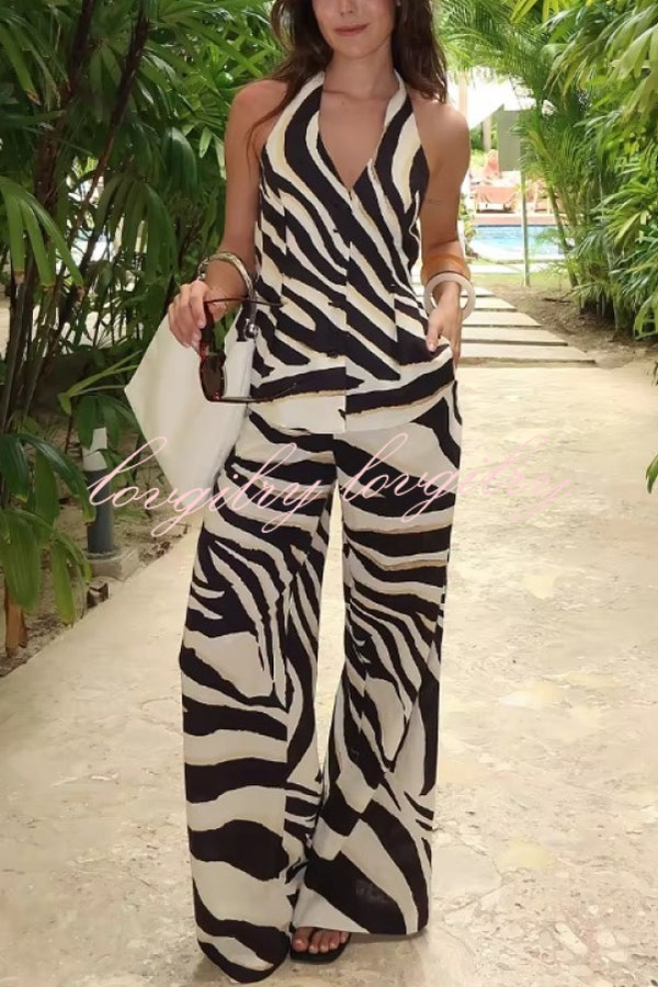Zebra Print Casual Pocket Wide-leg Pants