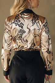 Unique Printed Satin Long-Sleeve Casual Shirt