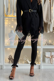 Spiced Muse Lace Trim High Rise Elastic Waist Stretch Pencil Pants