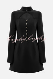 Elegant Long-sleeved Hollowed-out Button-down Slim-fit Mini Dress