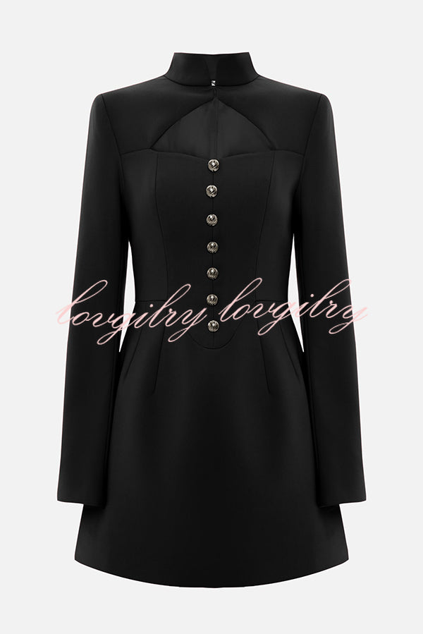 Elegant Long-sleeved Hollowed-out Button-down Slim-fit Mini Dress