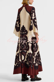 Unique Ethnic Print V-neck Long-sleeved Loose Dress