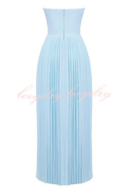 Romantic and Elegant Pleated Strapless Maxi Dress