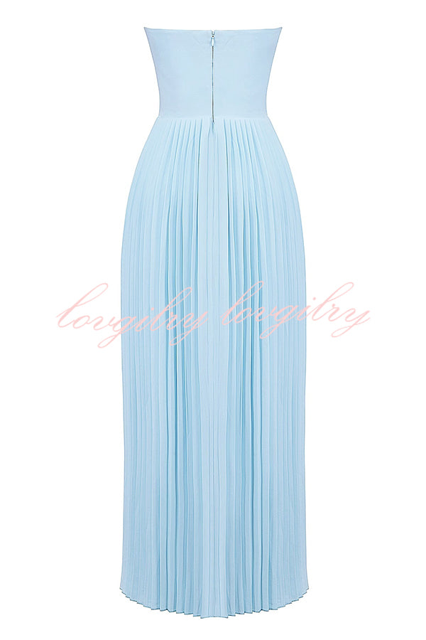 Romantic and Elegant Pleated Strapless Maxi Dress