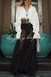 Boho Forever Chiffon Ruffles Balloon Sleeve Tie-up Blouse