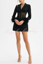 GIA Lace Corset Waist Feather Sleeve Structured Lapel Blazer Mini Dress