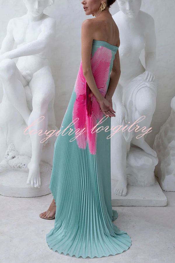 All about Her Pleated Floral Print Off Shoulder A-line Maxi Dress