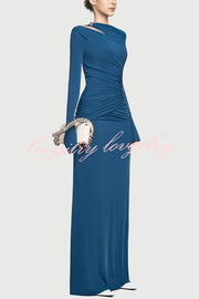 Stylish Long-sleeved Slim-fit Pleated Elegant Maxi Dress