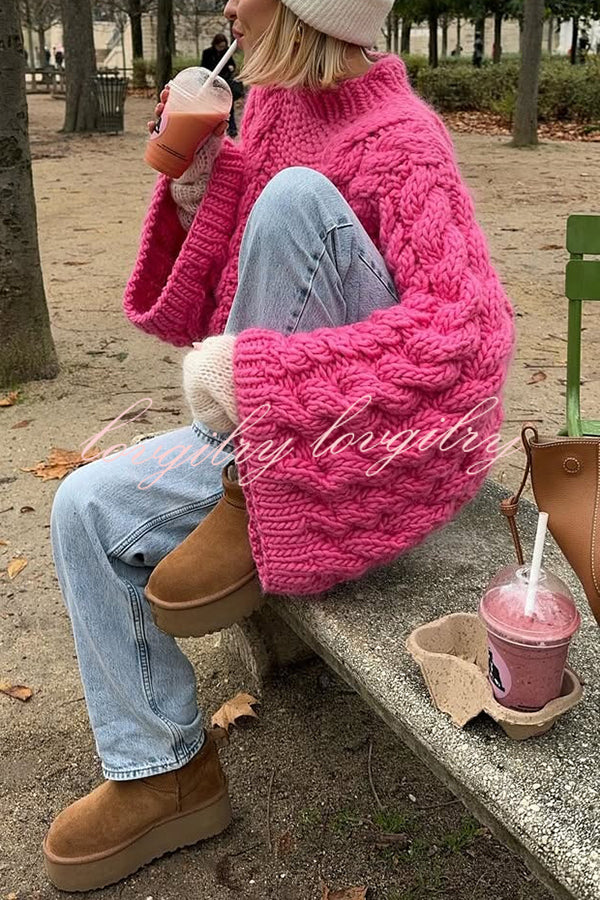 Solid Color Loose Round Neck Long Sleeve Casual Knitted Sweater