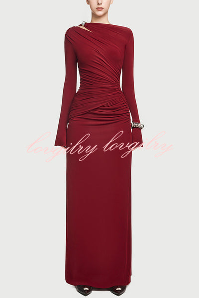 Stylish Long-sleeved Slim-fit Pleated Elegant Maxi Dress