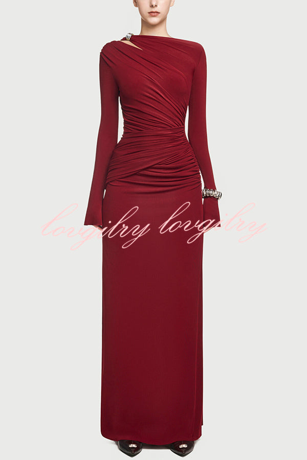Stylish Long-sleeved Slim-fit Pleated Elegant Maxi Dress