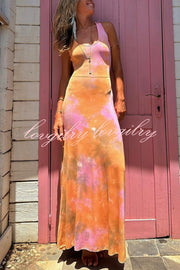Summer Adventures Tie-dye Print Back Lace-up Stretch Maxi Dress