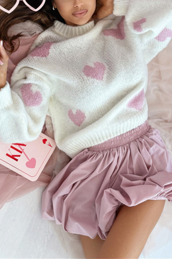 Fashionable Loose-fitting Heart-shaped Jacquard Long-sleeved Knit Sweater