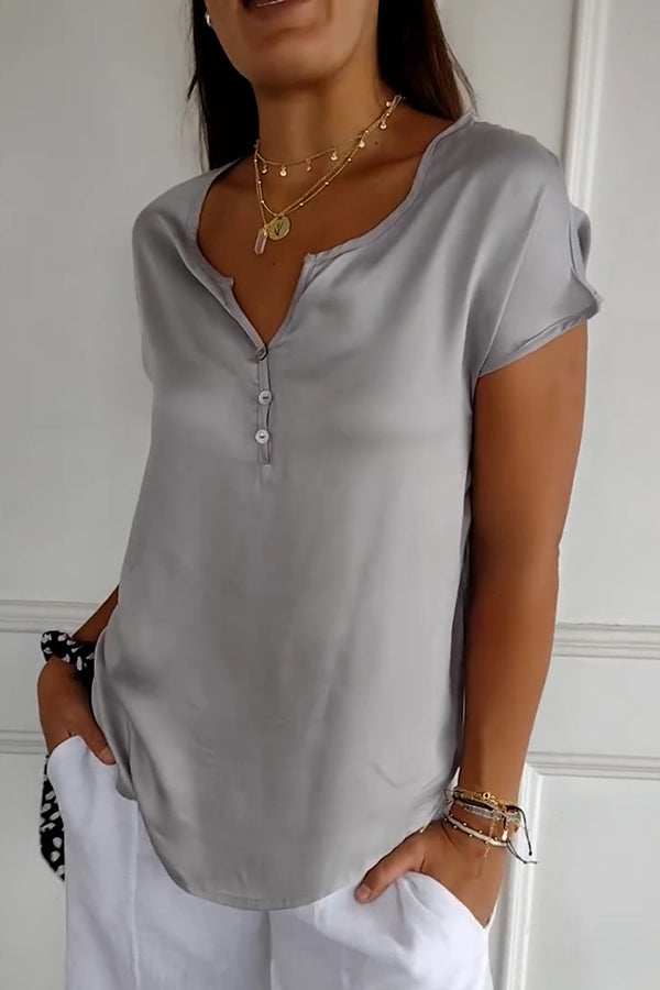 Solid Color Satin Loose Casual Short Sleeve Top