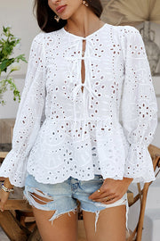 Solid Color Vacation Loose Lace-up Hollow Top