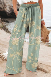 Colorful Print Elastic Waist Drawstring Pocket Pants