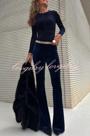 Bond Velvet High Rise Elastic Waist Stretch Flare Pants