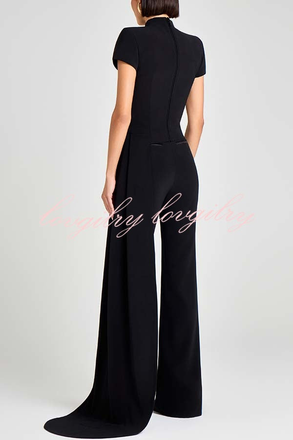 Pippa High Neck Short Sleeve Irregular Drape Hem Top and Elastic Waist Flare Pants Set