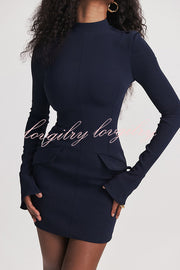 Giao Zippered Long Sleeve Pockets High Waisted Mini Dress