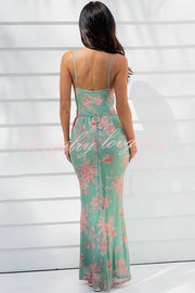 Sexy Slim-fitting Lace-up Print Suspender Maxi Dress