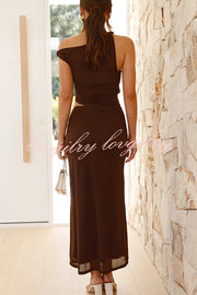 Solid Color Mesh Splicing Waist-baring Slim Maxi Dress