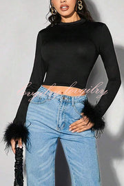 Delightful Feather Turtleneck Long Sleeve Top