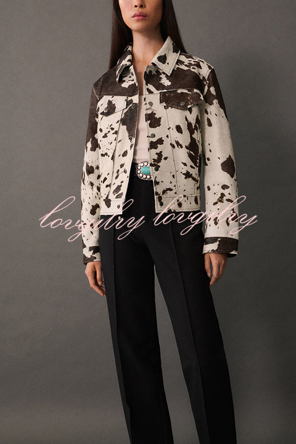 Fashionable Irregular Cow Pattern Lapel Short Jacket