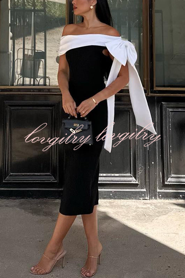 Elegant Evening Look One Shoulder Bandage Bow Stretch Midi Dress