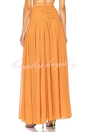 Vacation Chic Chiffon High Rise Flowy Asymmetrical Drape Maxi Skirt