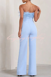 First Class High Rise Feather Stretch Waist Jumpsuit