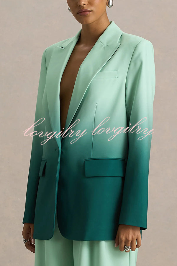Enya Ombre Print Single Button Long Sleeve Lapel Loose Blazer