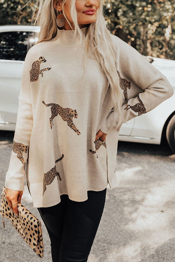 Cozy and Kind Leopard Slit Relaxed Sweatshirt （Buy 3 Get Free Fast Shipping & Extra 20% off Use Code：RS20）